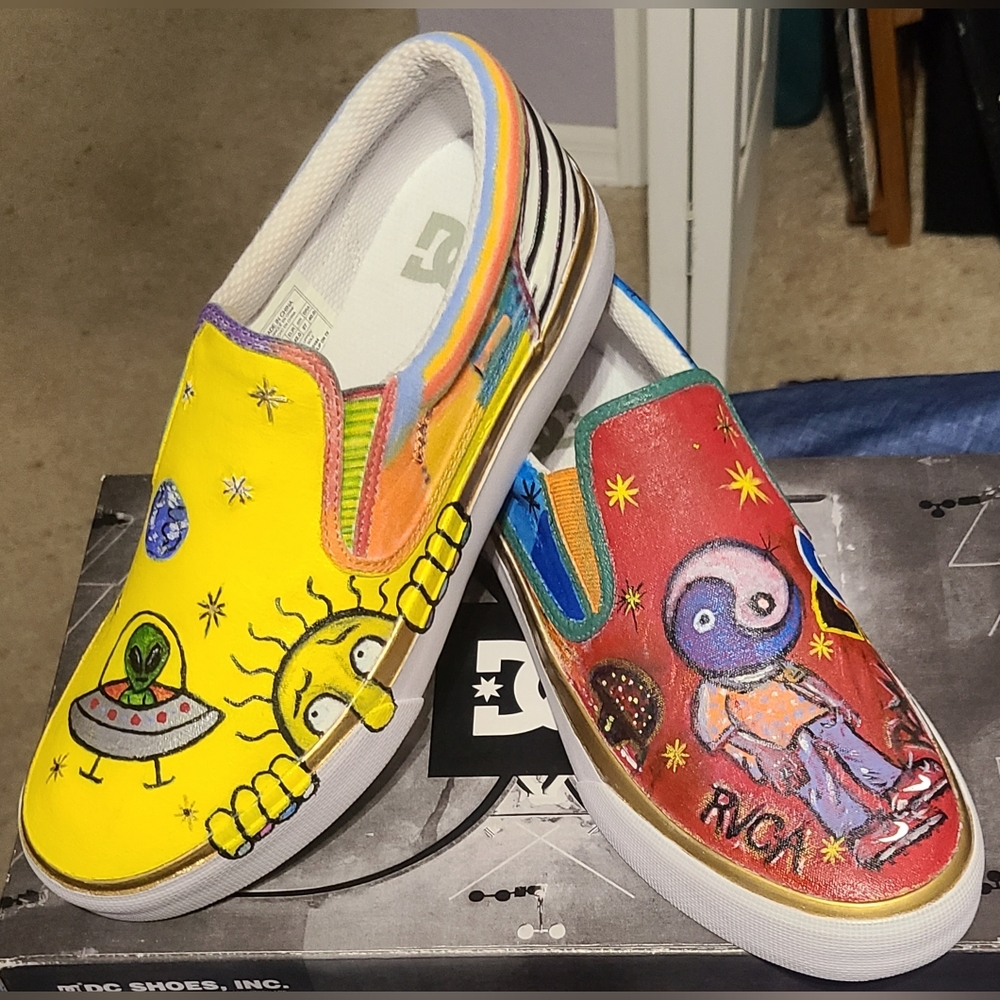 DC Trase "Custom Painted" Slip-Ons, New In Box! Mens 9/Womens 10.5